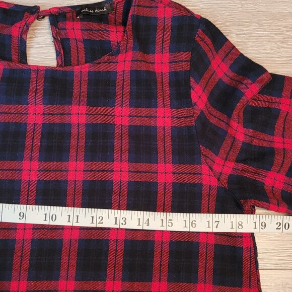 WHITE BIRCH Top Womens L Flannel Plaid Ruffle Hem Bell Sleeve Boho Cottagecore - Picture 6 of 10